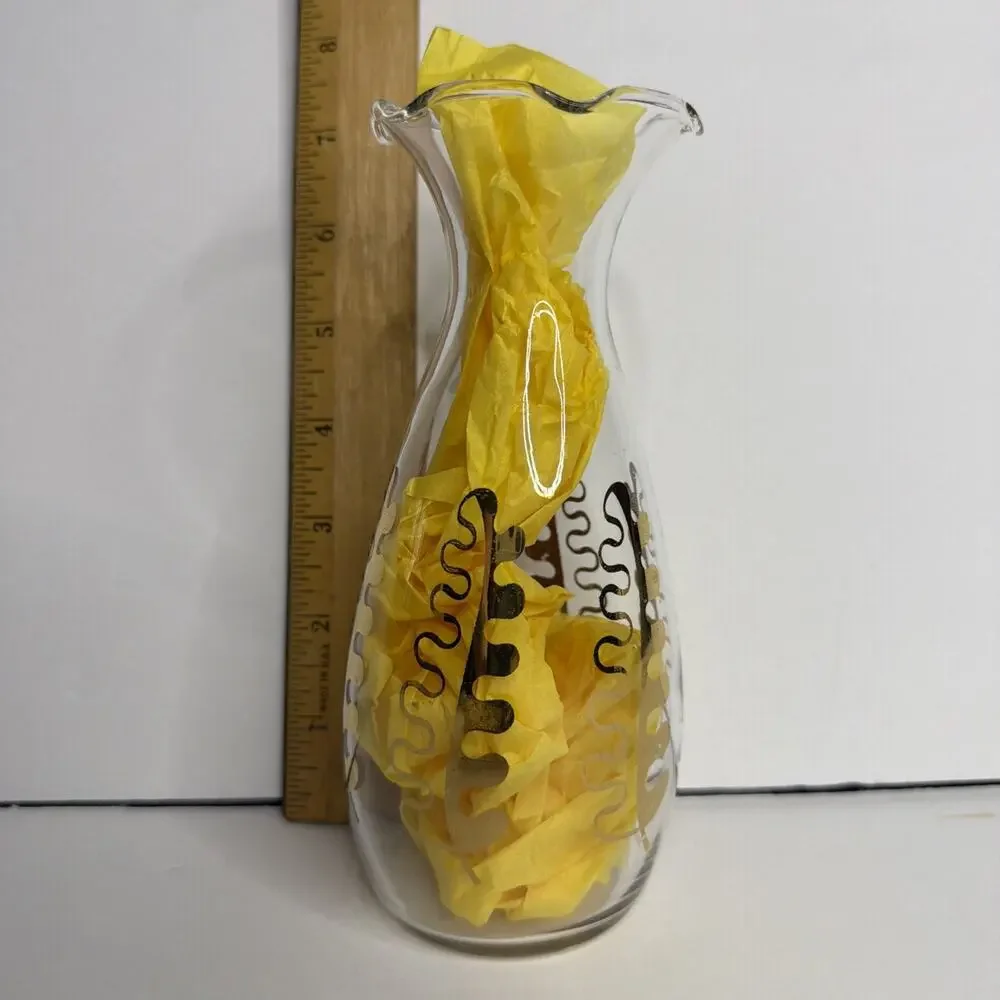 Vase Vintage Gold Leaf MCM Mid Century Modern 6.5 Ruffled Decanter Retro Gift